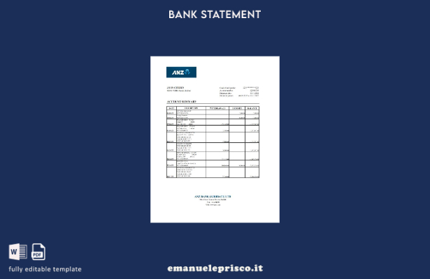 Modello Excel di estratto conto bancario Kiribati ANZ in stile verificato